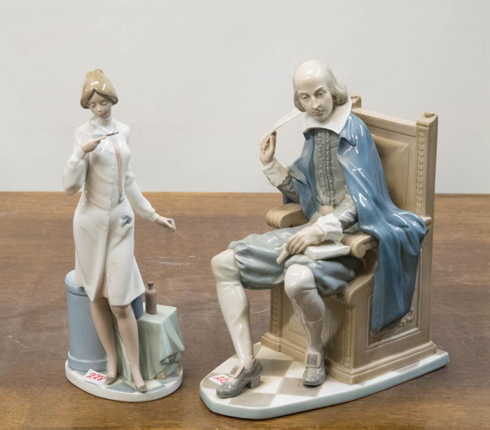 Appraisal: TWO LLADRO PORCELAIN FIGURES 'Shakespeare' seated on an armchair no