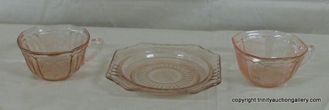 Appraisal: Mayfair Pink Open Rose Pattern Glass Trio - two cups