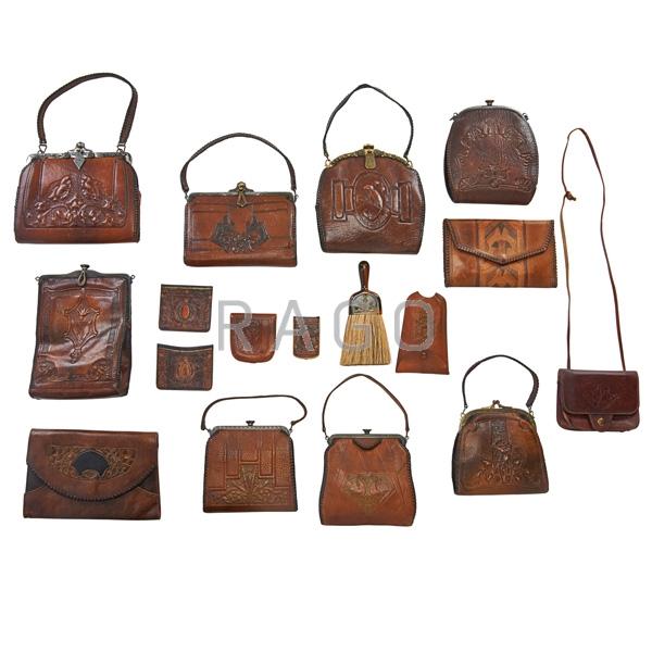 Appraisal: ARTS CRAFTS Tooled leather purses Condition Report Overall very good