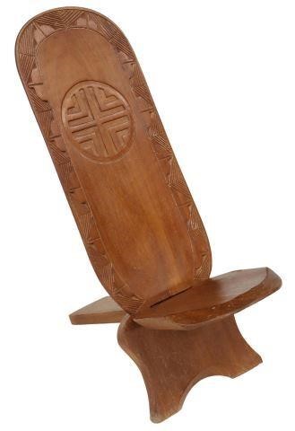 Appraisal: African hand-carved hardwood palaver-style chair th c comprised of two