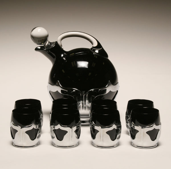 Appraisal: Set Cambridge Ebony Farber Brothers ball jug decanter and shot