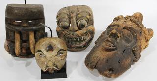 Appraisal: lot of West African decorative carved wood masks including a