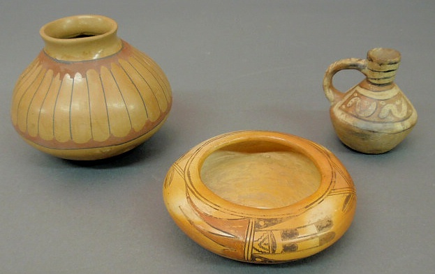 Appraisal: Indian pottery bowl dia and two vessels h