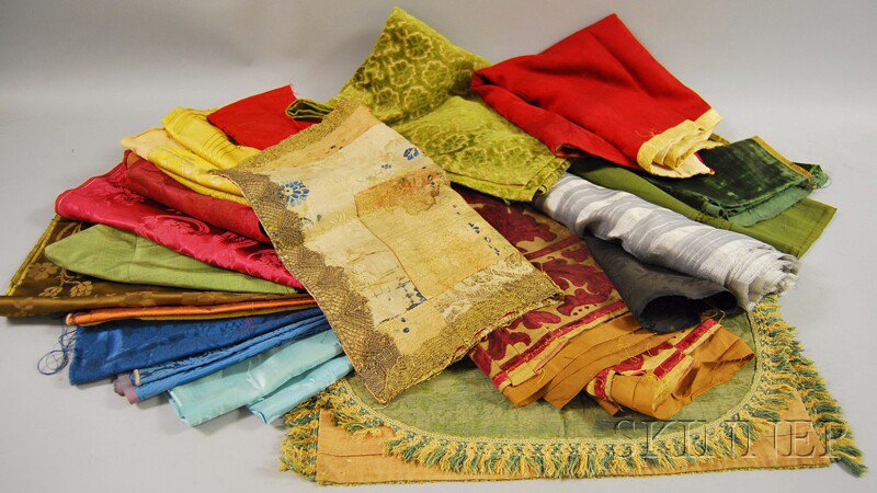 Appraisal: Group of Mostly European Silk Velvet and Wool Textile Fragments