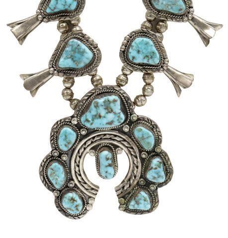 Appraisal: Native American sterling silver squash blossom necklace likely Navajo double