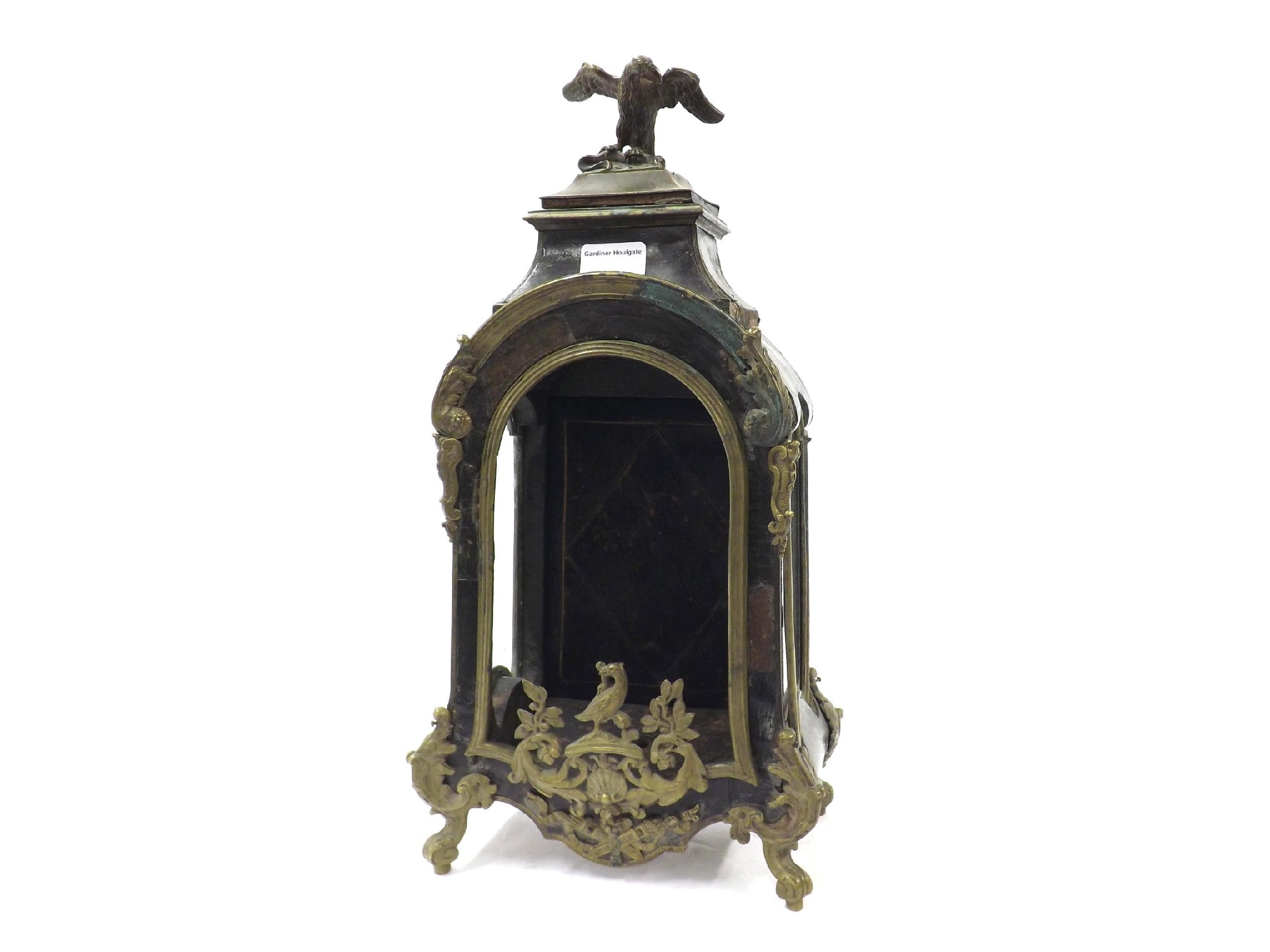 Appraisal: Antique French tortoiseshell and brass mounted bracket clock case with