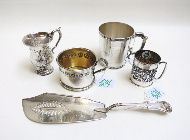 Appraisal: GEORGE III STERLING SILVER FISH SERVER PLUS SILVER CUPS five