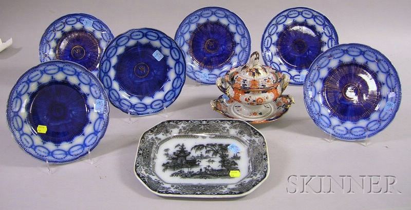 Appraisal: Six Flow Blue Martha Washington Pattern Plates a Flow Mulberry