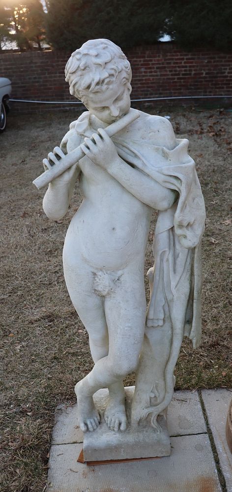 Appraisal: Antique Carved Marble Sculpture Of A Boy Playing The Flute