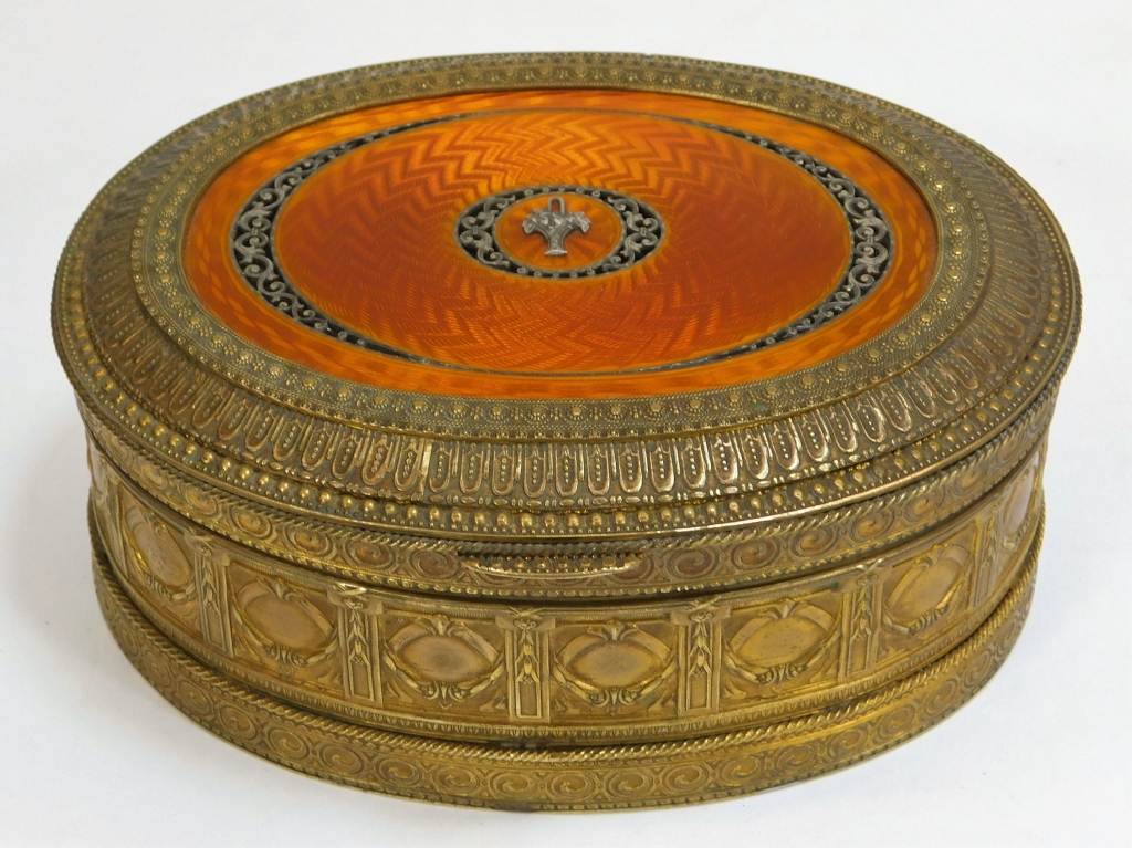 Appraisal: C AUSTRIAN VIENNESE ENAMELED BRONZE JEWELRY BOX Austria th CenturyOval