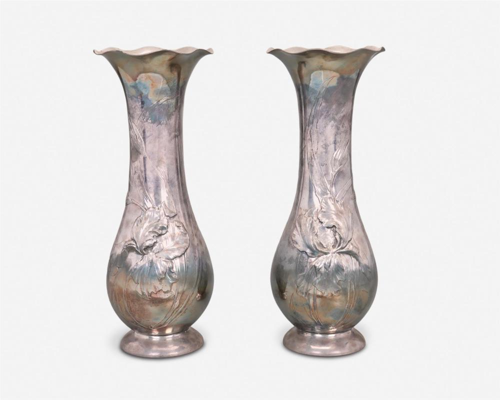 Appraisal: A pair of WMF Jugendstil silver plate vases Late th