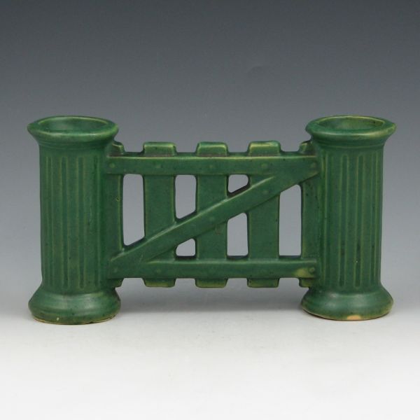 Appraisal: Roseville Matte Green double bud gate Unmarked Mint wide by