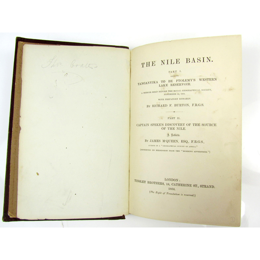 Appraisal: Burton Sir Richard Francis The Nile Basin London Tinsley Brothers