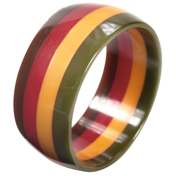 Appraisal: Bakelite bracelet green yellow red and brown stripes w dia