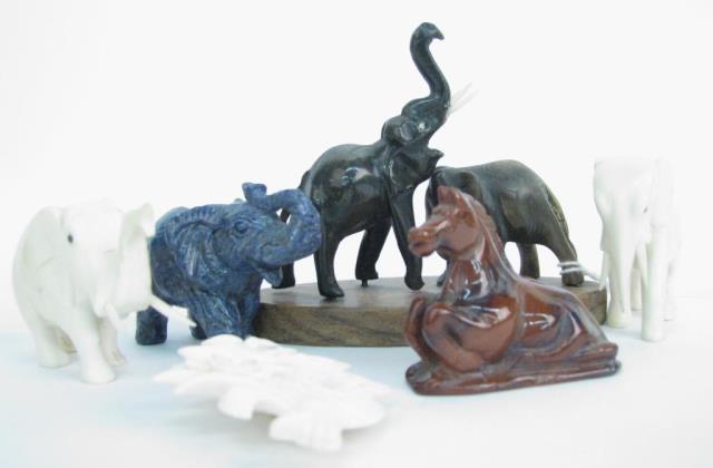 Appraisal: Group of Oriental carvings including a horn carving an elephant