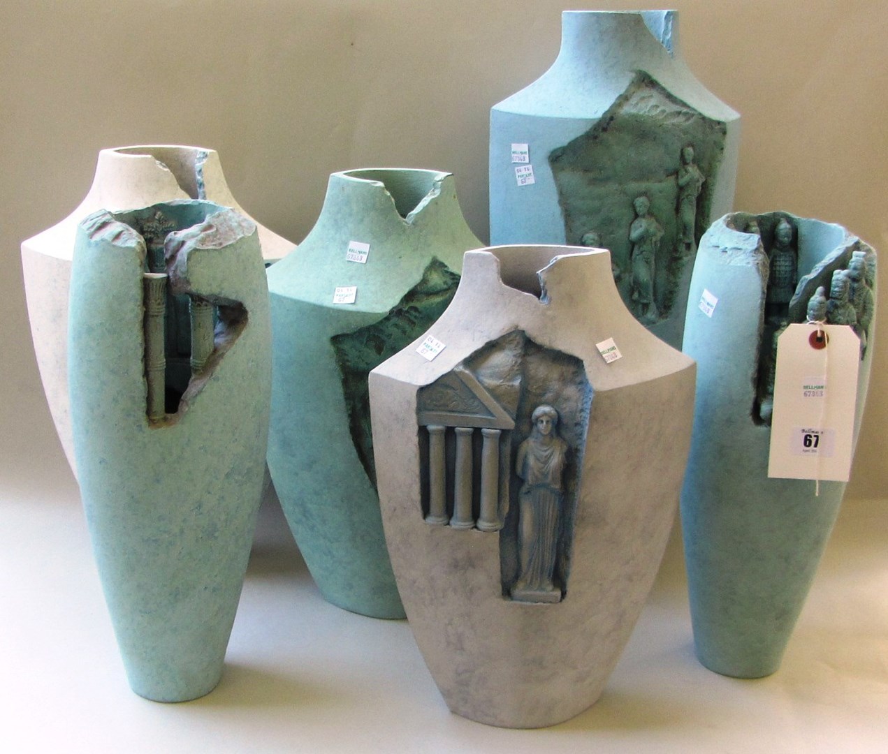 Appraisal: A group of six Amanda King ceramic vases circa decorated