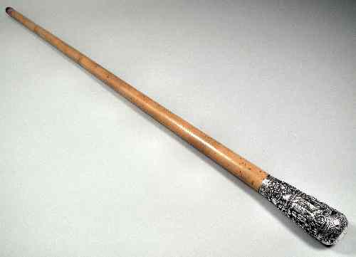 Appraisal: A Chinese silvery metal mounted malacca walking cane the metal