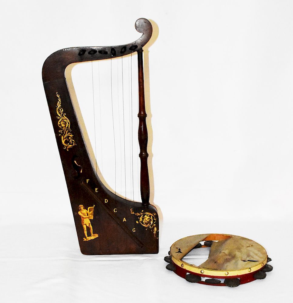 Appraisal: IOOF Music Box Harp and Tambourine IOOF Music Box Harp