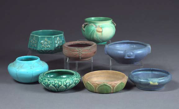 Appraisal: Interesting Collection of Eight American Art Pottery Vases and Bowls