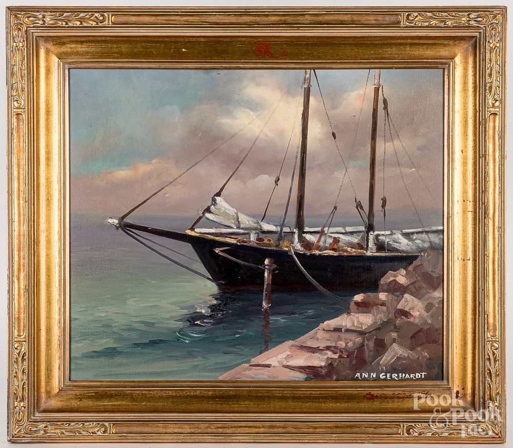 Appraisal: Anna Gerhardt oil on canvas ship portrait Anna Gerhardt American