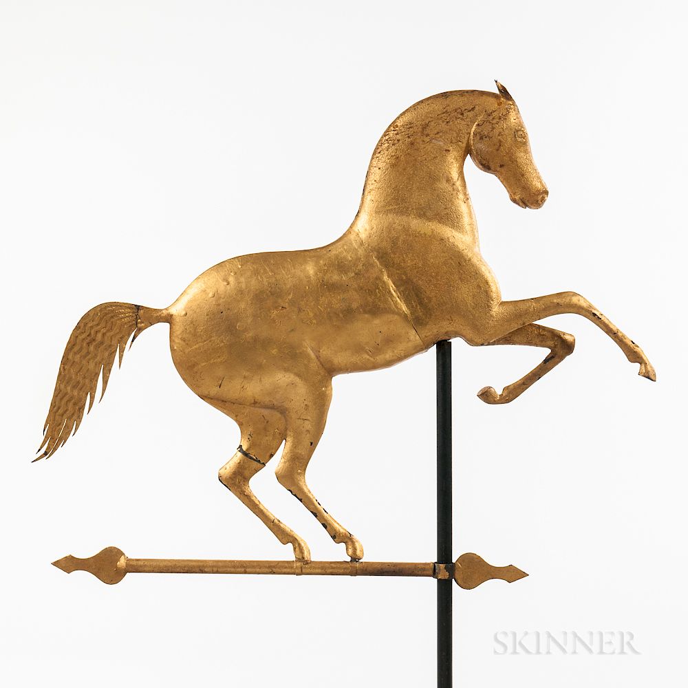 Appraisal: Molded Sheet Copper and Zinc Rearing Horse Weathervane Molded Sheet