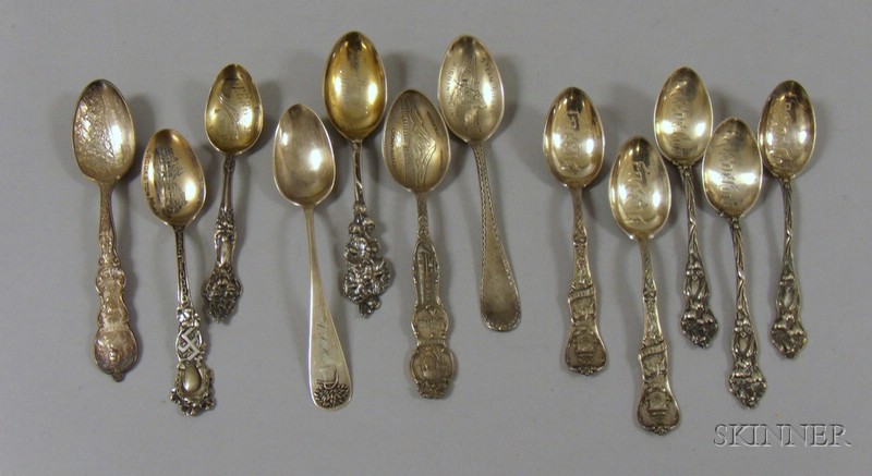 Appraisal: Eleven Sterling and Silver Plated Souvenir Spoons with a sterling