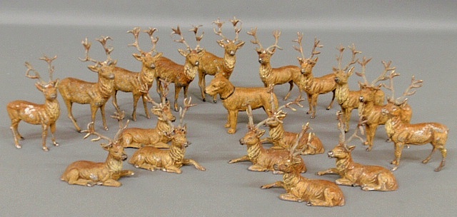 Appraisal: - Group of seventeen cold painted stags some marked Germany