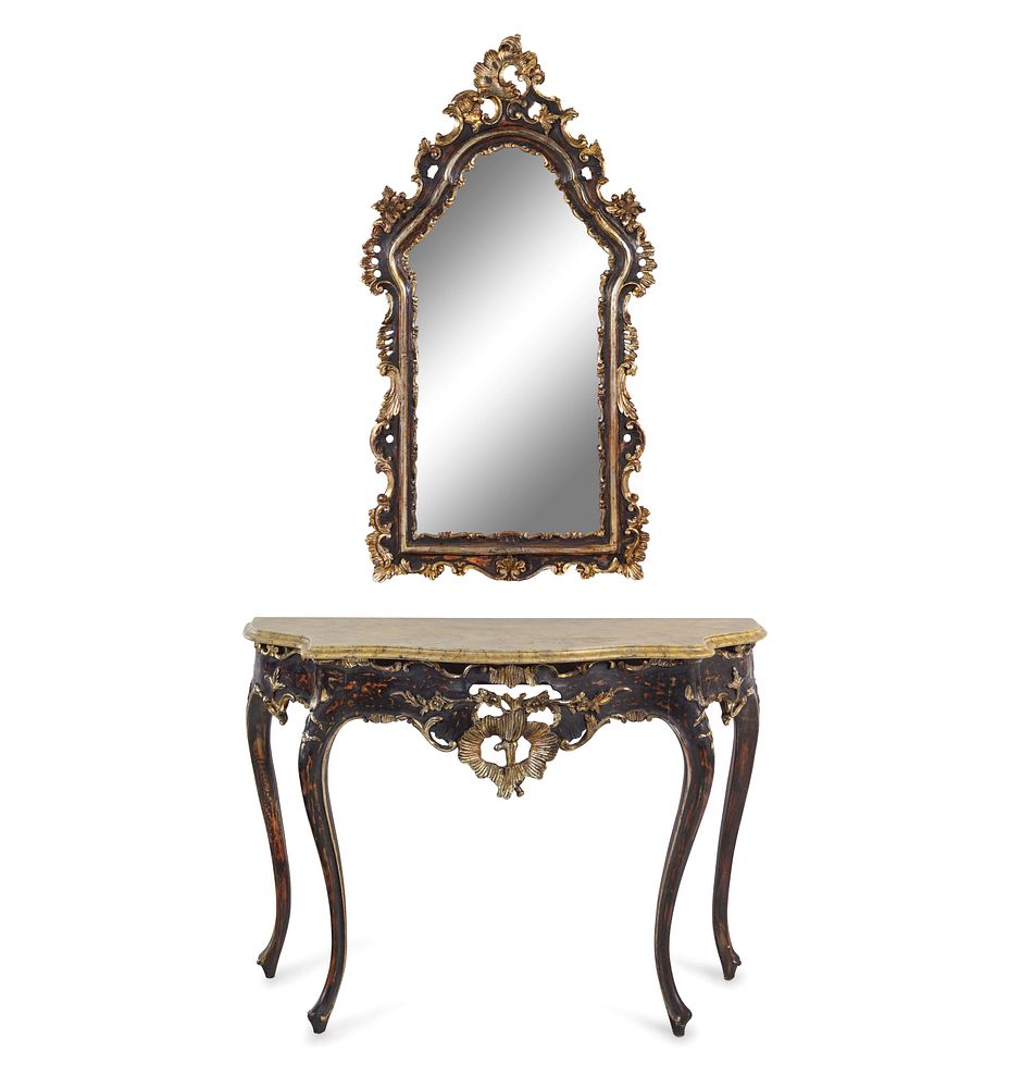 Appraisal: A Louis XV Style Painted and Part-Silvered Console Table and