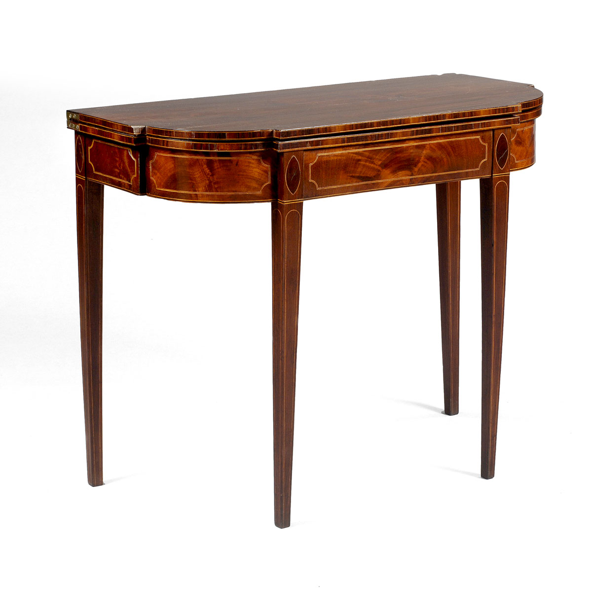 Appraisal: NEW ENGLAND HEPPLEWHITE INLAID MAHOGANY CARD TABLE WITH OVOLU CORNERS