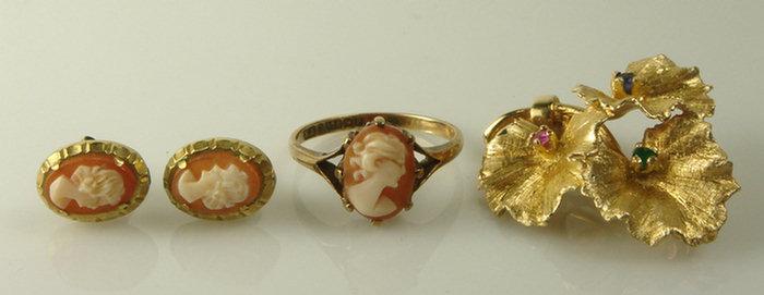 Appraisal: K YG leaf pin with stones K YG cameo ring