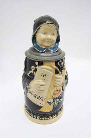 Appraisal: J REINEMAN CO GERMAN POTTERY CHARACTER STEIN L figural monk