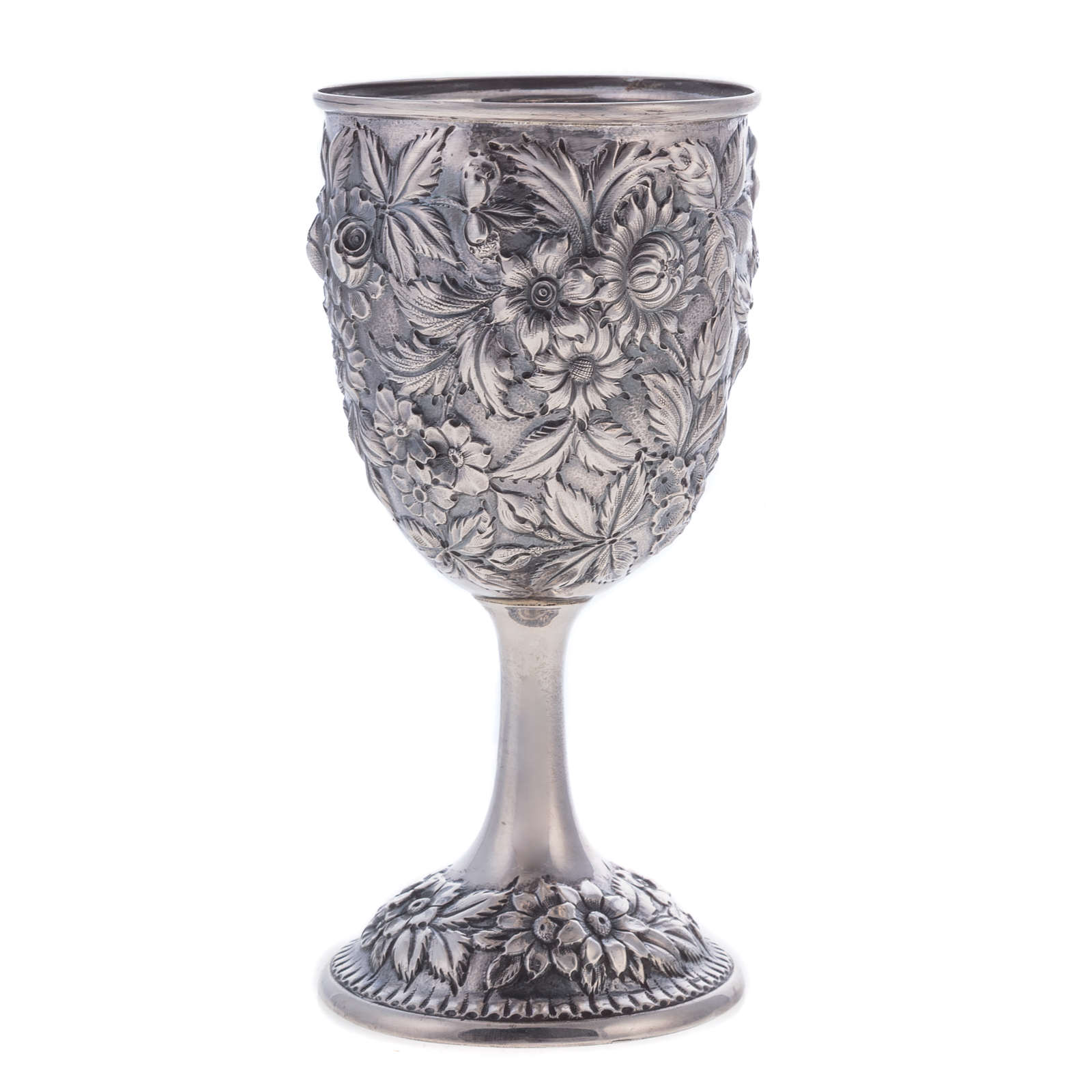 Appraisal: S KIRK SON STERLING REPOUSSE GOBLET Model F hand-decorated in