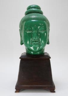 Appraisal: Chinese Porcelain Apple Green Glaze Head of Buddha CHINA QING