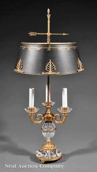 Appraisal: A Neoclassical-Style Gilt Bronze and Crystal Three-Light Bouillotte Lamp ebonized