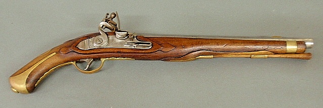 Appraisal: - Large flintlock pistol carved walnut with brass trigger guard