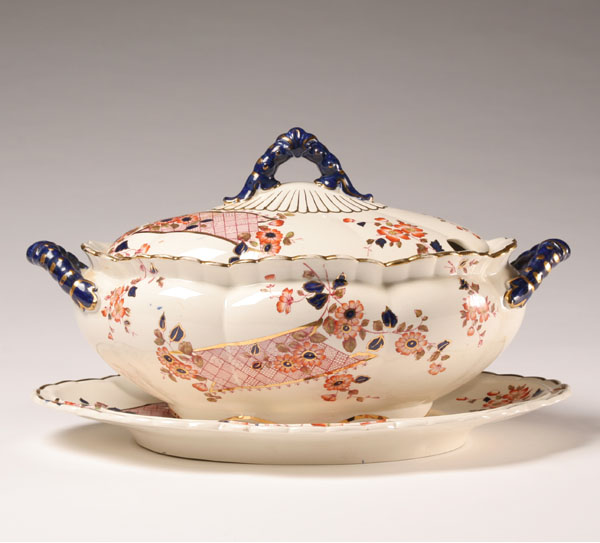 Appraisal: Gaudy English lidded tureen on base cobalt and gilt applied