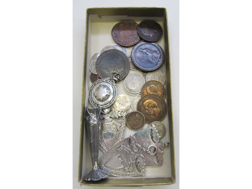 Appraisal: Box of assorted coins silver medals and a miniature vase