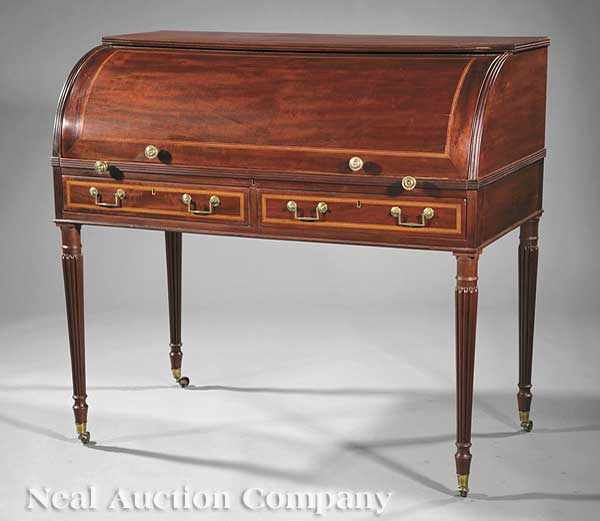 Appraisal: A Fine Edwardian Inlaid Mahogany Cylinder Desk late th c