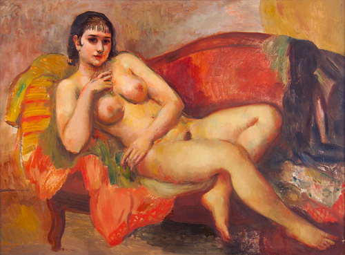 Appraisal: Bernard Karfiol American - Nude on a Red Couch Oil