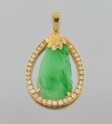 Appraisal: A Jade Diamond and Gold Pendant k yellow gold open