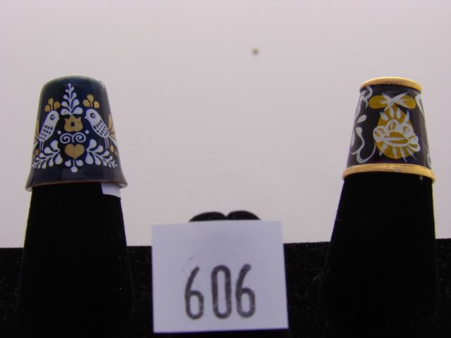 Appraisal: Lot of thimbles One Austria black enamel with white bird