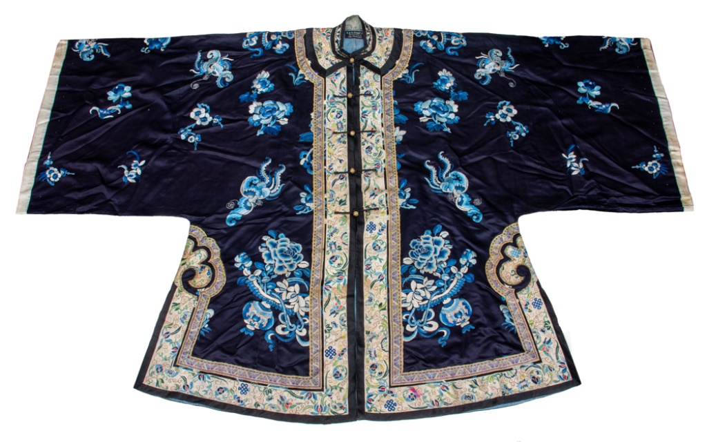 Appraisal: ART DECO S G GUMP CO EMBROIDERED BLUE SILK ROBE