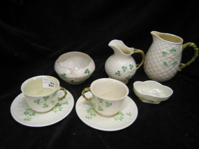 Appraisal: Pcs Irish Belleek Porcelain cups saucers salt cellar creamer sugar