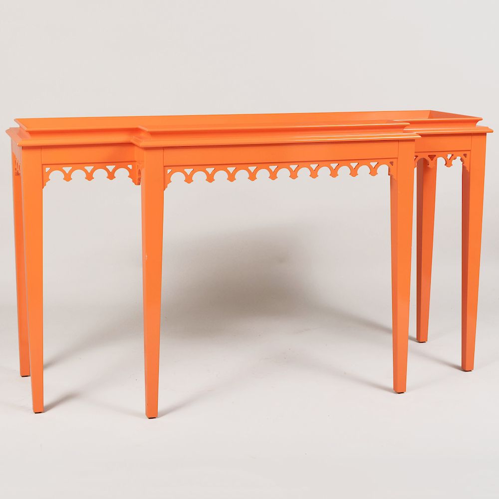 Appraisal: Orange Lacquer Console of Recent Manufacture in x ft x