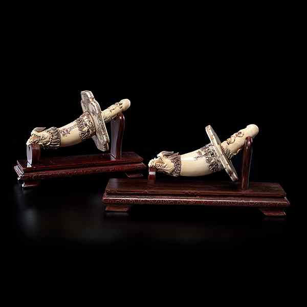 Appraisal: Japanese Ivory Figural Groups Japanese th century A pair of