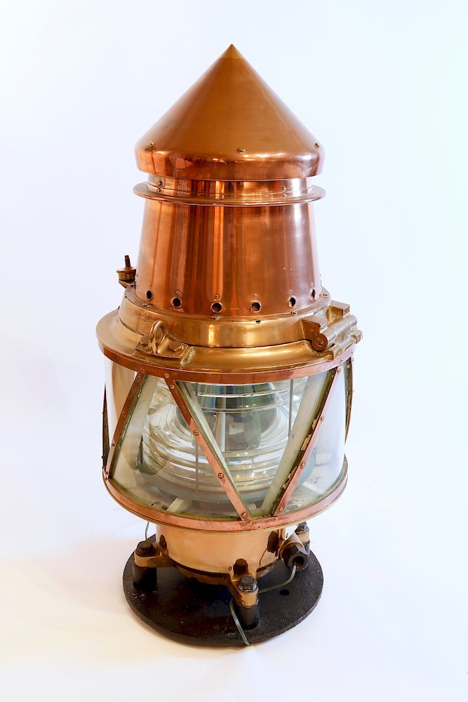 Appraisal: Large Copper and Brass Maritime Beacon with Fresnel Lens Exclusive