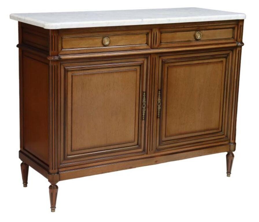 Appraisal: French Louis XVI style marble-top mahogany sideboard th c two