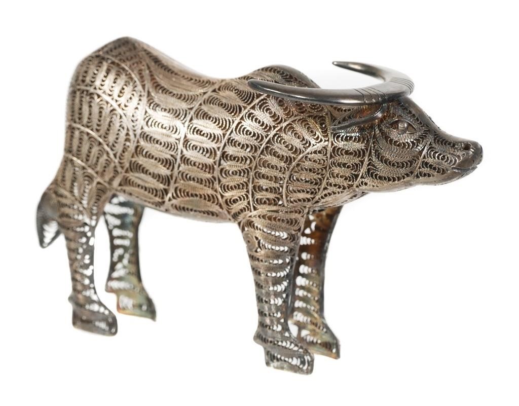 Appraisal: Solid sterling silver water buffalo figurine with filigree body Marked