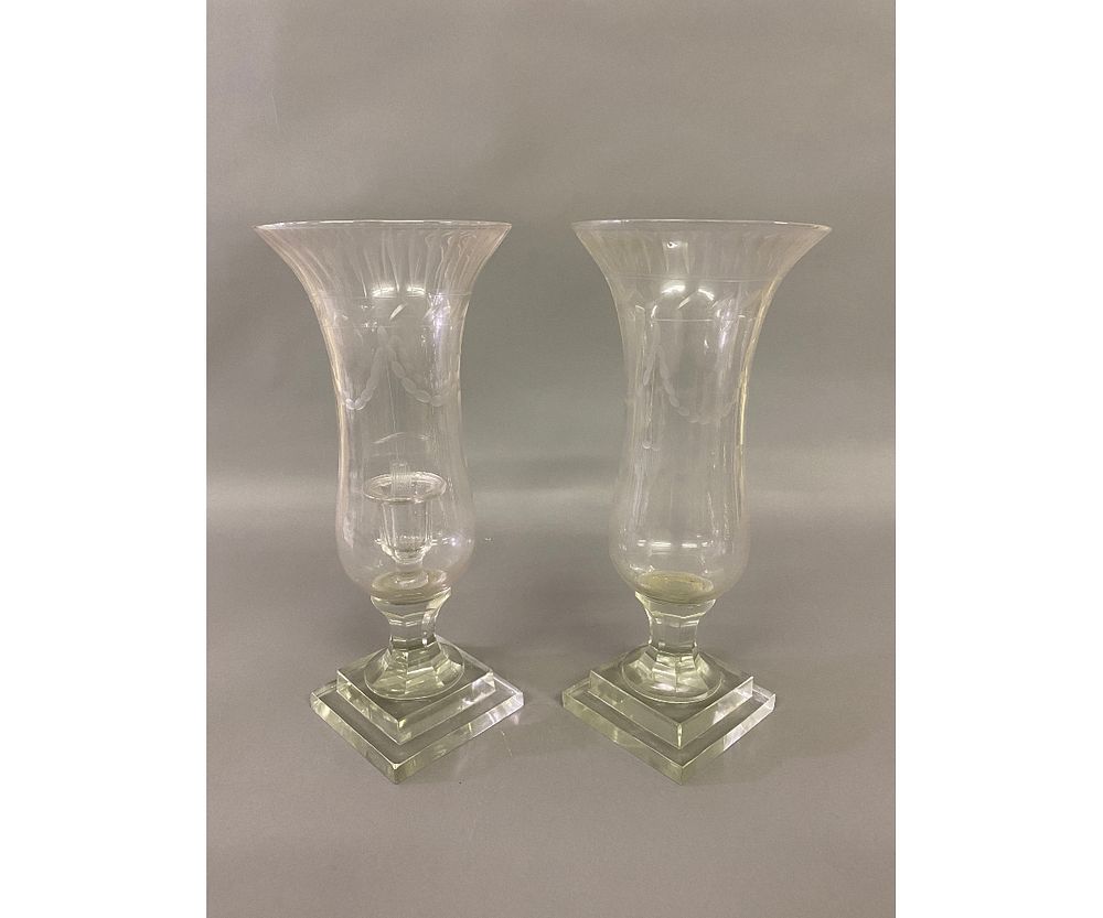 Appraisal: Pair of One-Piece Glass Candlesticks Pair of one-piece glass candlesticks