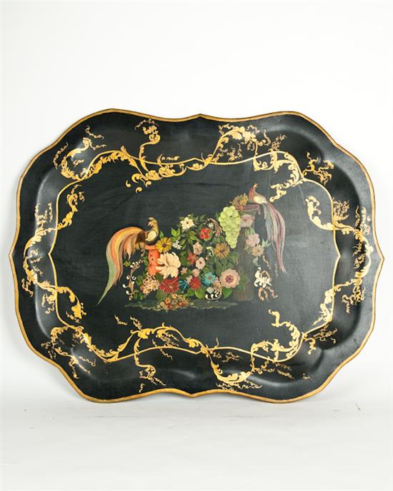 Appraisal: A Tole Painted Tray with a painted scene of peacocks